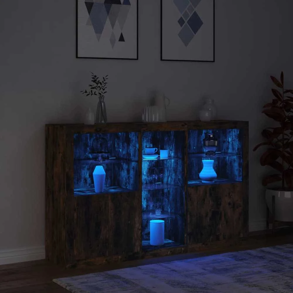 Šoninė spintelė su LED lemputėmis, dūminio ąžuolo, 162x37x100cm