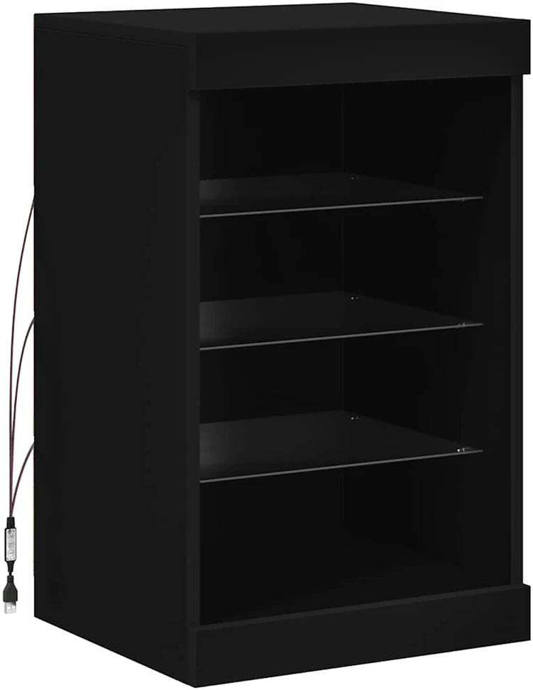 Šoninė spintelė su LED lemputėmis, juodos spalvos, 41x37x67cm