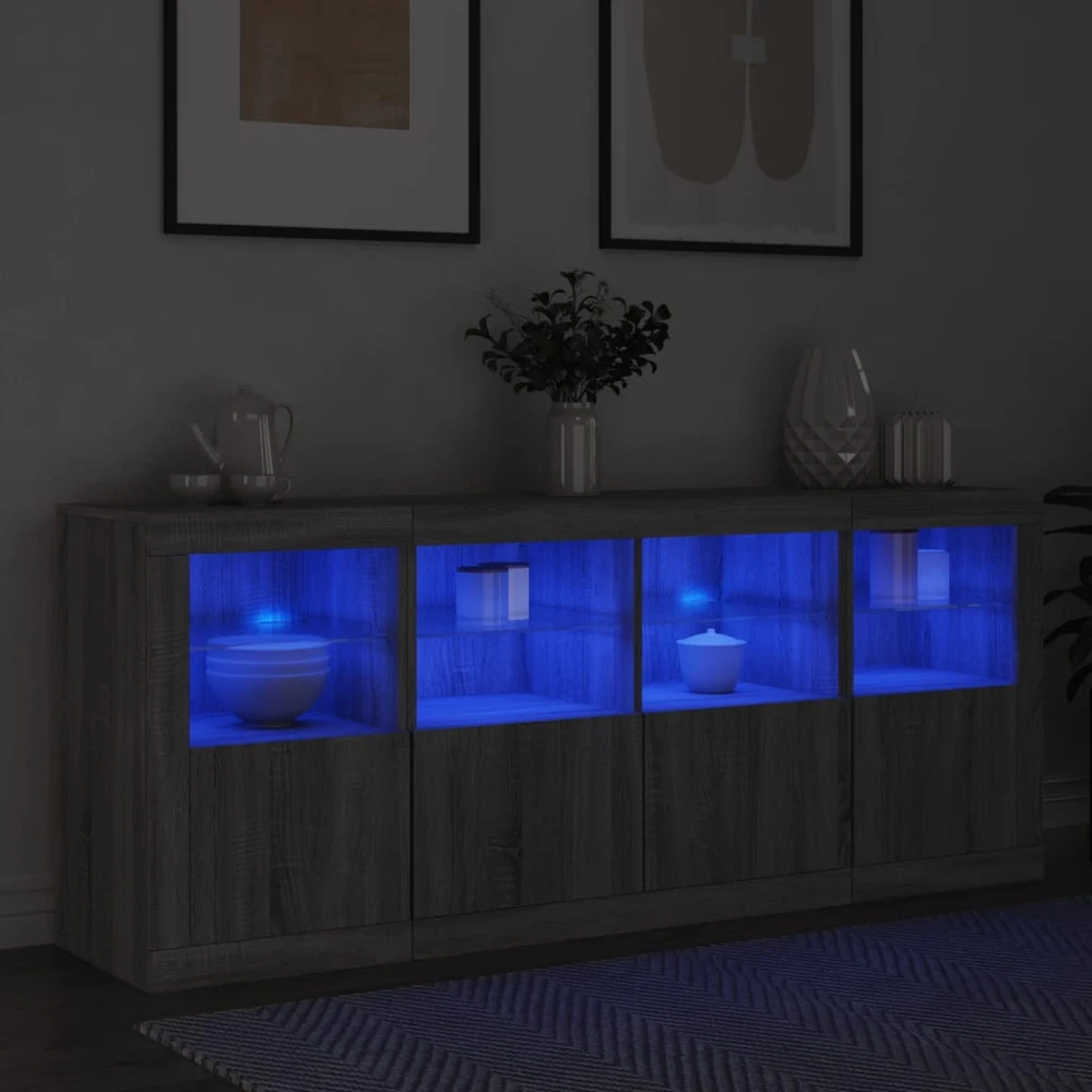 Šoninė spintelė su LED lemputėmis, pilka ąžuolo, 163x37x67cm