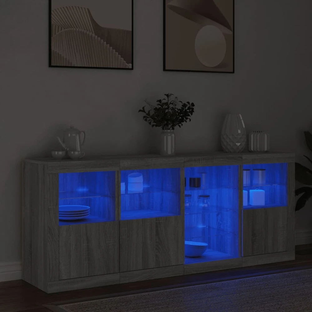 Šoninė spintelė su LED lemputėmis, pilka ąžuolo, 164x37x67cm