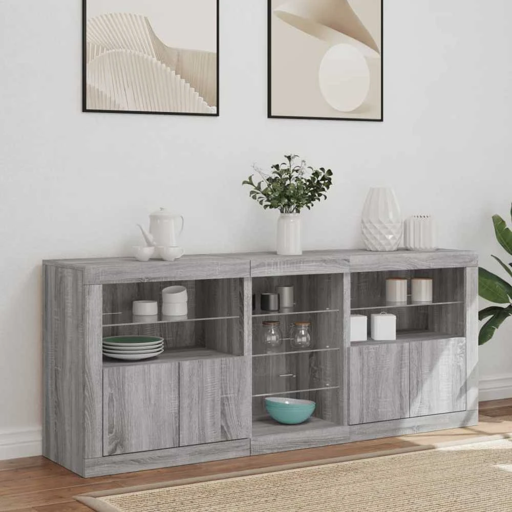 Šoninė spintelė su LED lemputėmis, pilka ąžuolo, 162x37x67cm