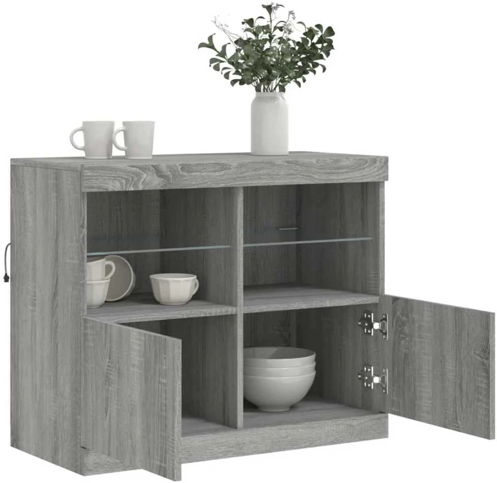 Šoninė spintelė su LED lemputėmis, pilka ąžuolo, 81x37x67cm