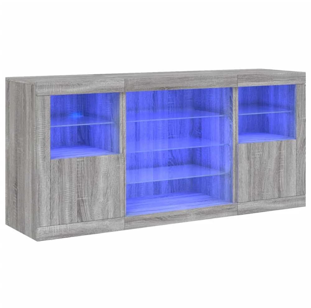 Šoninė spintelė su LED lemputėmis, pilka ąžuolo, 142,5x37x67cm