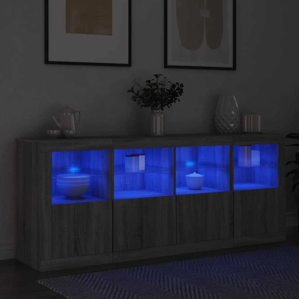 Šoninė spintelė su LED lemputėmis, pilka ąžuolo, 163x37x67cm