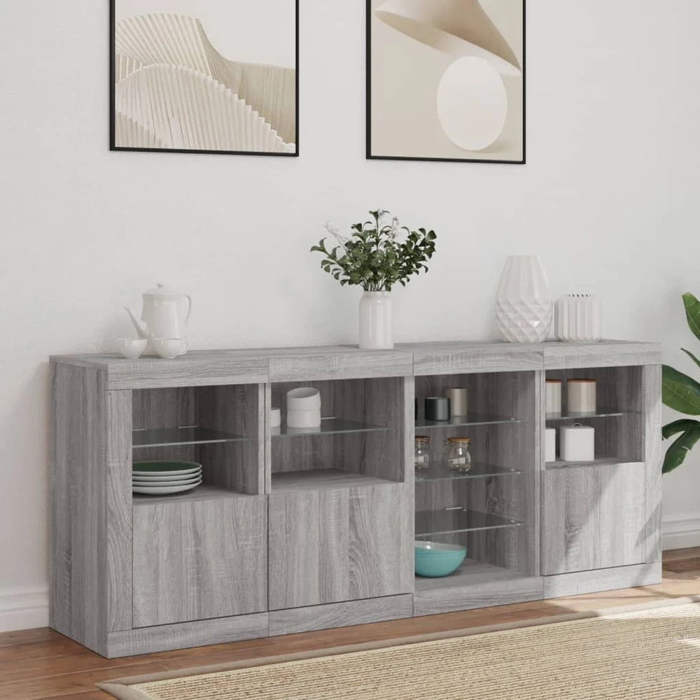 Šoninė spintelė su LED lemputėmis, pilka ąžuolo, 164x37x67cm