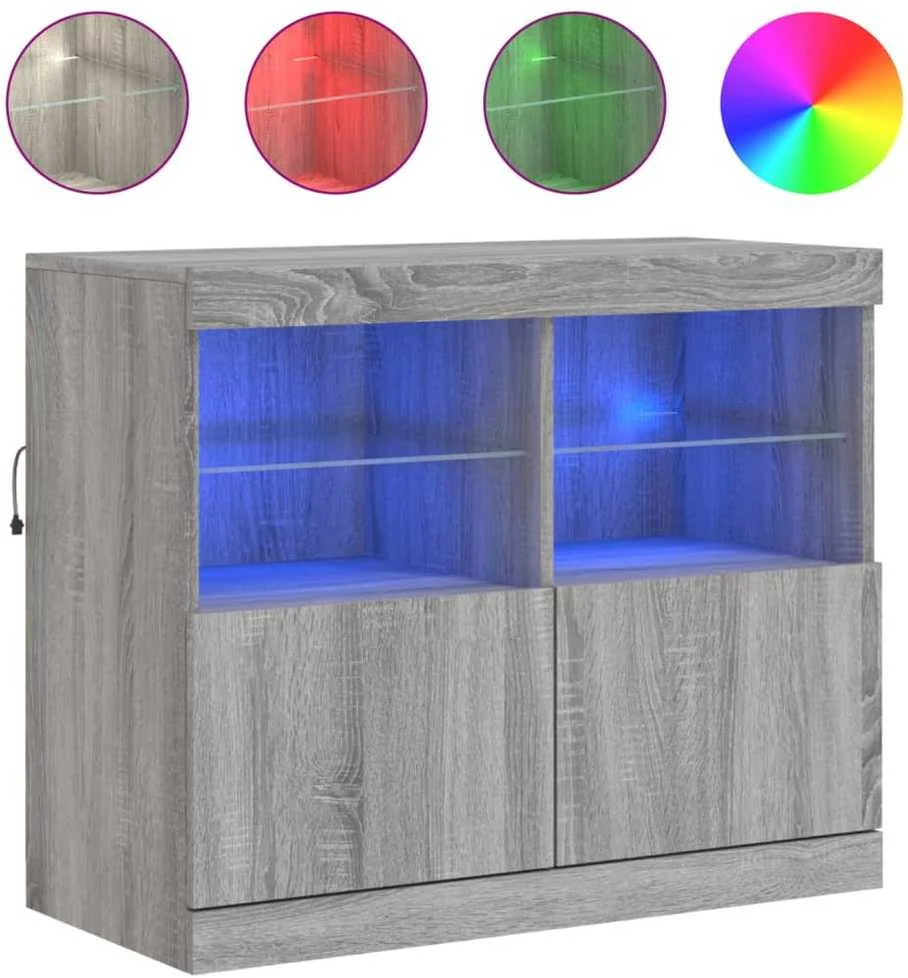 Šoninė spintelė su LED lemputėmis, pilka ąžuolo, 81x37x67cm