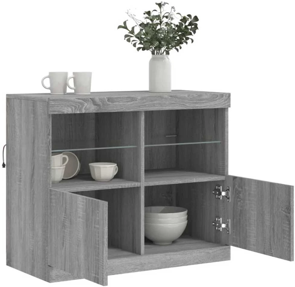 Šoninė spintelė su LED lemputėmis, pilka ąžuolo, 81x37x67cm
