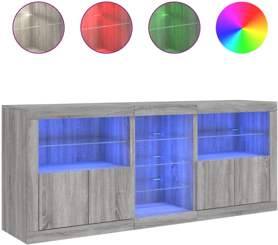 Šoninė spintelė su LED lemputėmis, pilka ąžuolo, 162x37x67cm