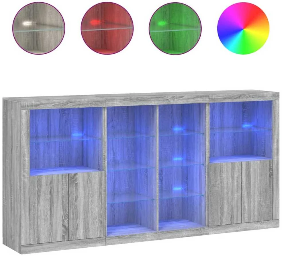 Šoninė spintelė su LED lemputėmis, pilka ąžuolo, 202x37x100cm