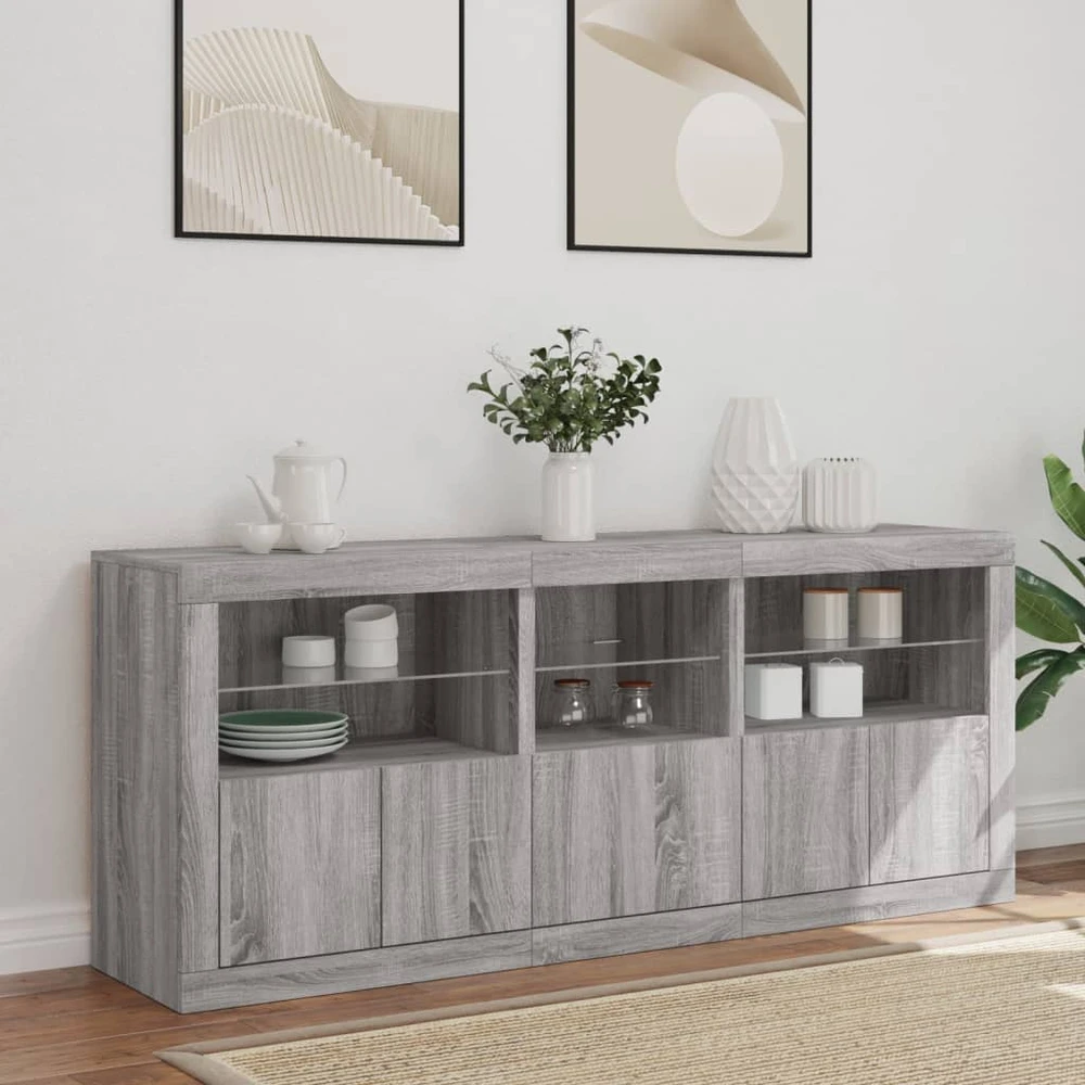 Šoninė spintelė su LED lemputėmis, pilka ąžuolo, 162x37x67cm