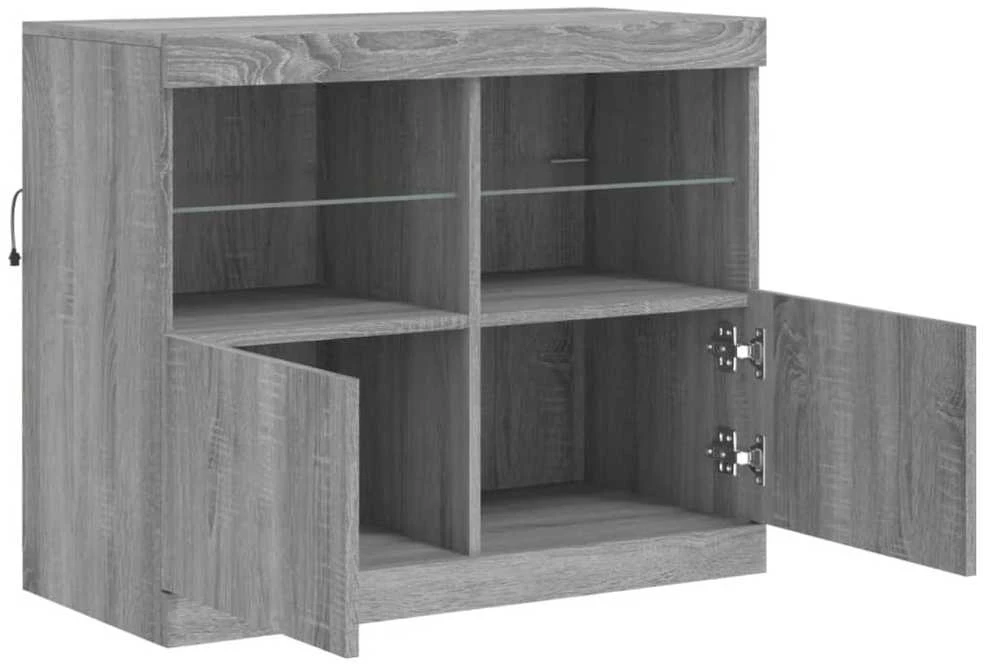 Šoninė spintelė su LED lemputėmis, pilka ąžuolo, 81x37x67cm
