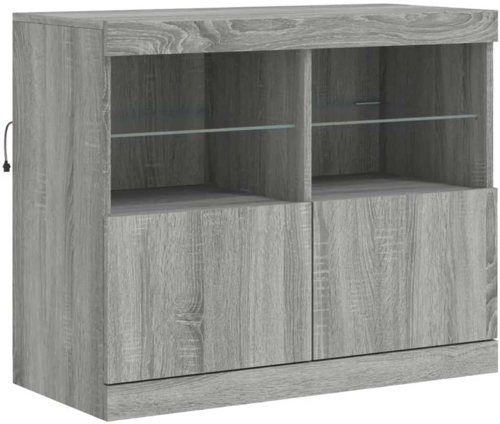 Šoninė spintelė su LED lemputėmis, pilka ąžuolo, 81x37x67cm