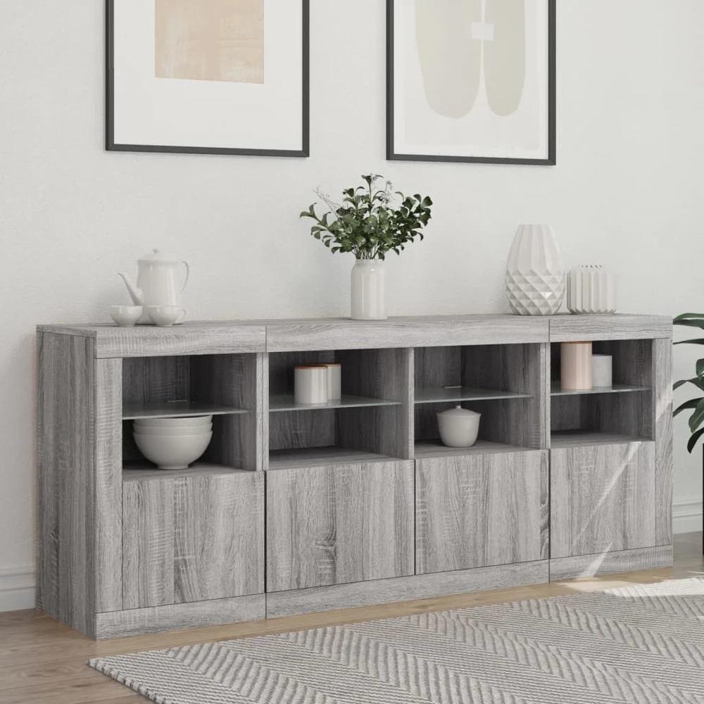 Šoninė spintelė su LED lemputėmis, pilka ąžuolo, 163x37x67cm