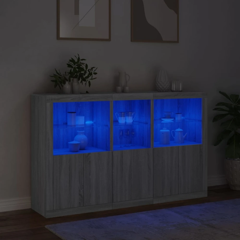 Šoninė spintelė su LED lemputėmis, pilka ąžuolo, 162x37x100cm