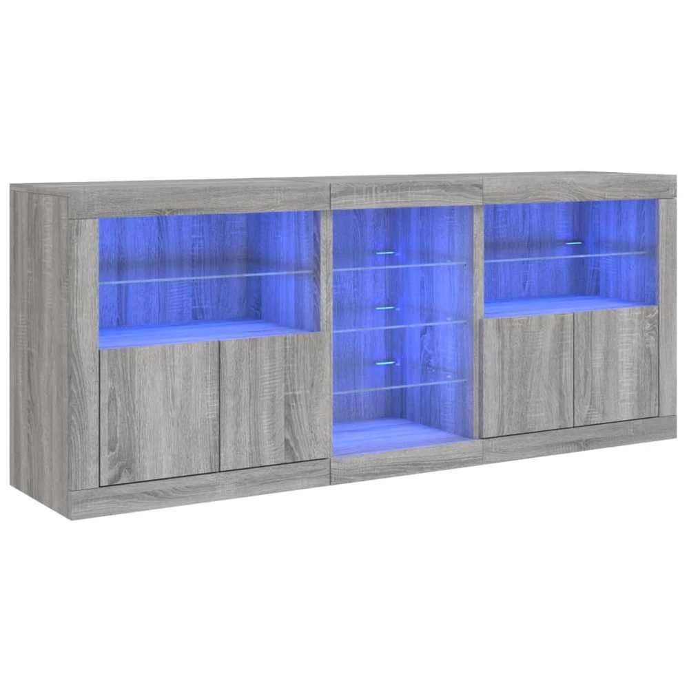 Šoninė spintelė su LED lemputėmis, pilka ąžuolo, 181,5x37x67cm