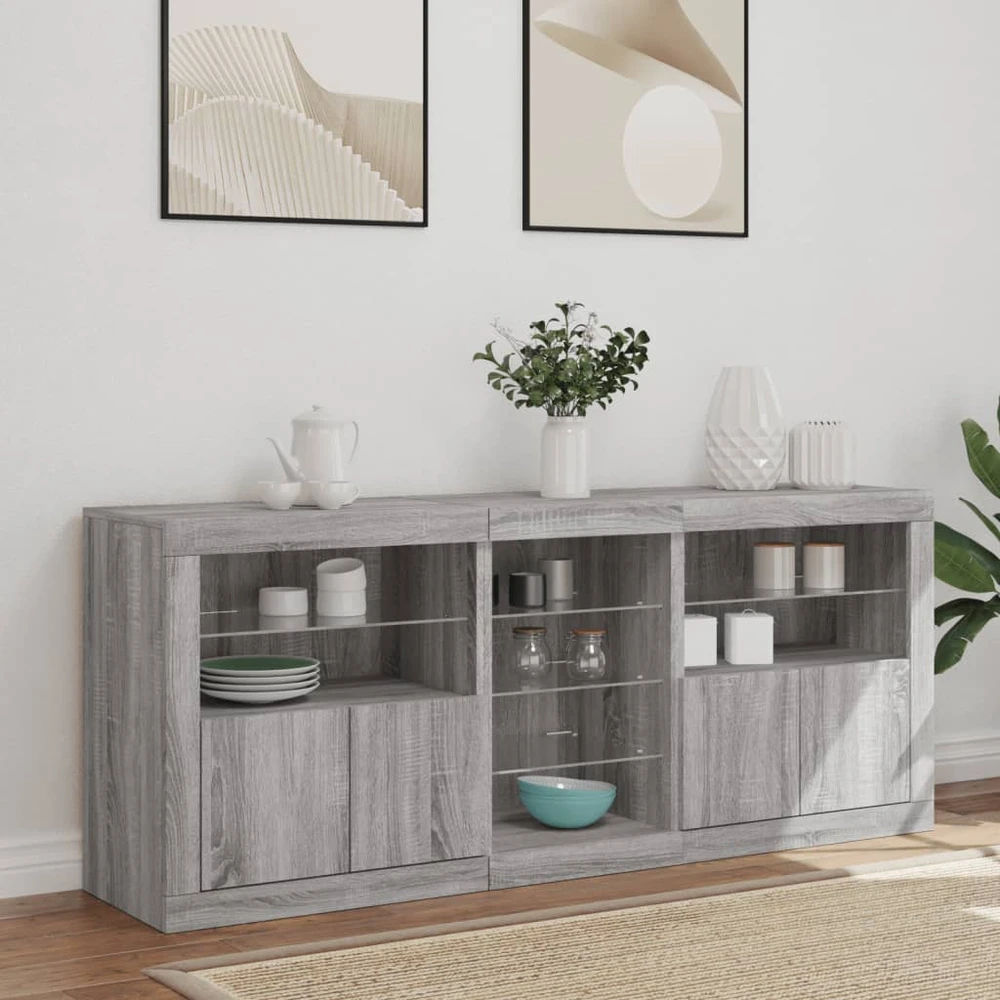 Šoninė spintelė su LED lemputėmis, pilka ąžuolo, 162x37x67cm