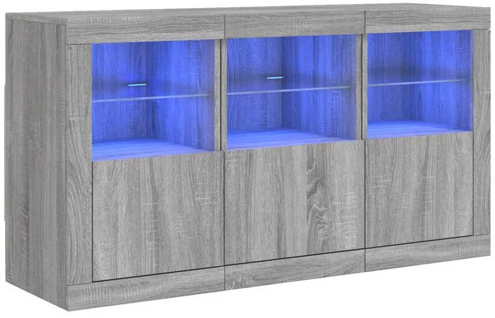 Šoninė spintelė su LED lemputėmis, pilka ąžuolo, 123x37x67cm