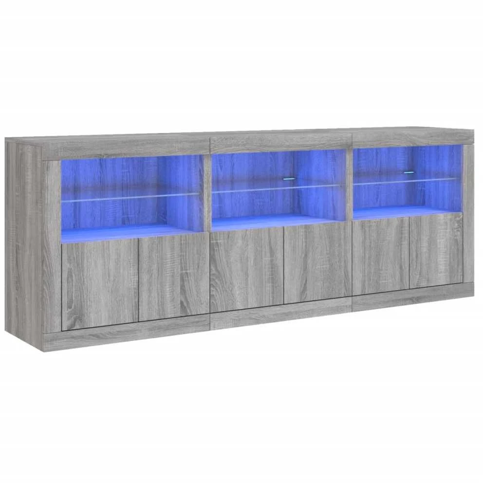 Šoninė spintelė su LED lemputėmis, pilka ąžuolo, 181,5x37x67cm