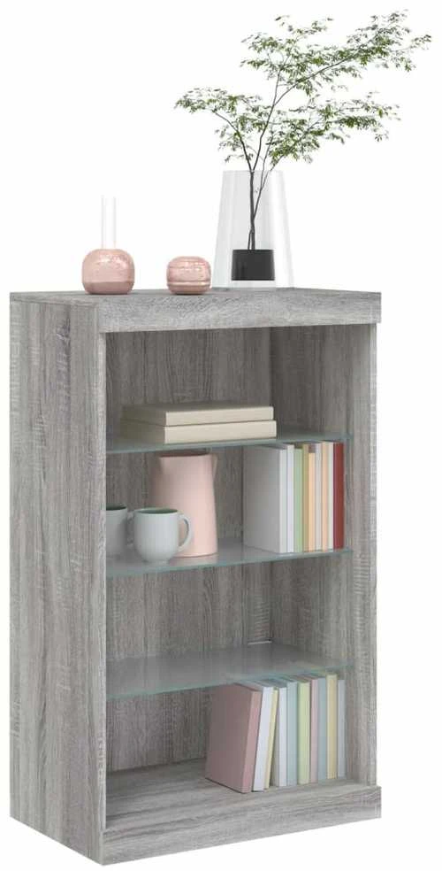 Šoninė spintelė su LED lemputėmis, pilka ąžuolo, 60,5x37x100cm