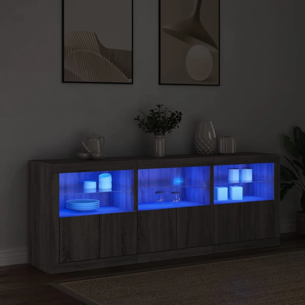 Šoninė spintelė su LED lemputėmis, pilka ąžuolo, 181,5x37x67cm