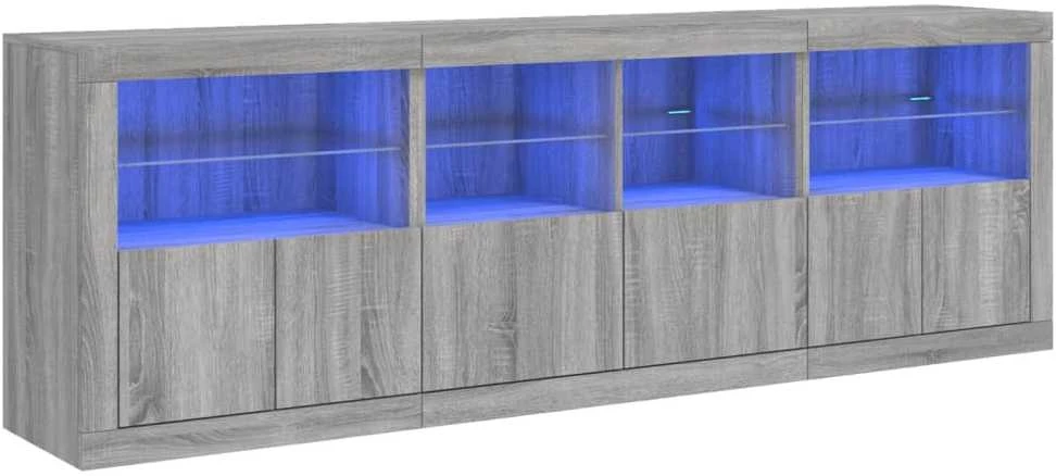 Šoninė spintelė su LED lemputėmis, pilka ąžuolo, 202x37x67cm