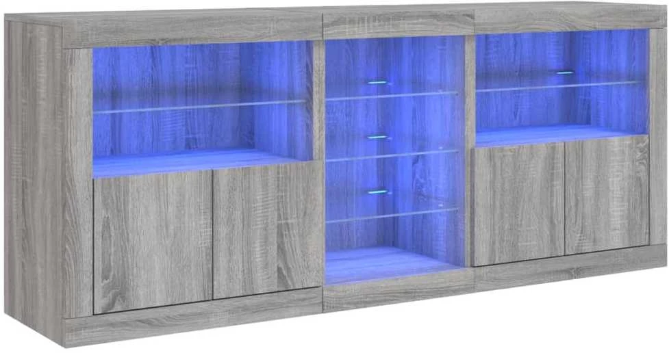 Šoninė spintelė su LED lemputėmis, pilka ąžuolo, 162x37x67cm