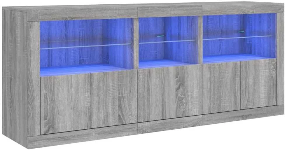 Šoninė spintelė su LED lemputėmis, pilka ąžuolo, 162x37x67cm