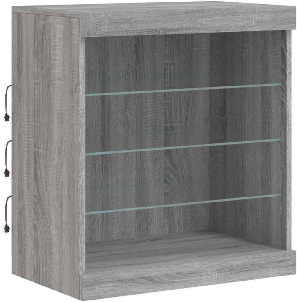 Šoninė spintelė su LED lemputėmis, pilka ąžuolo, 60,5x37x67cm