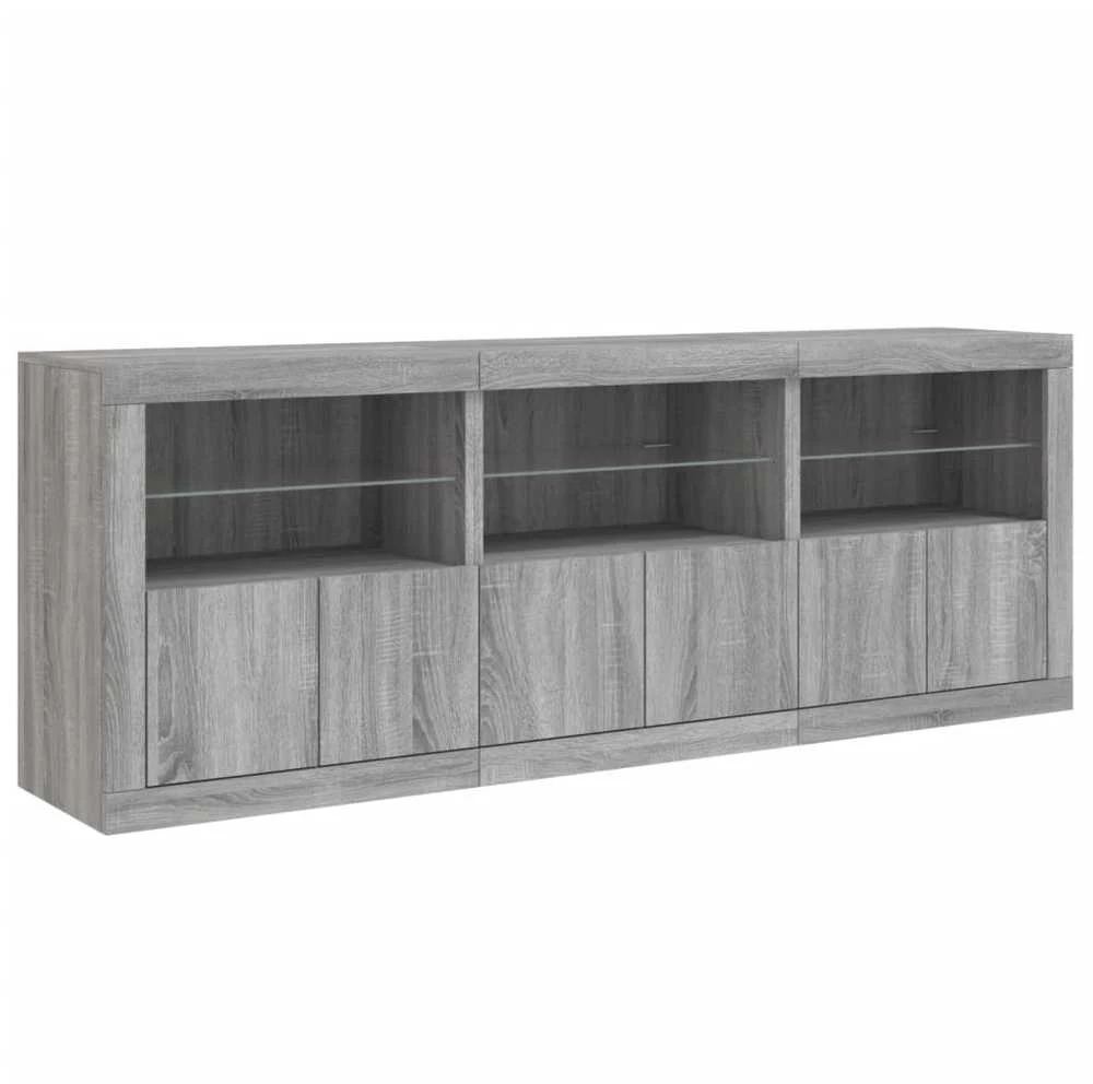 Šoninė spintelė su LED lemputėmis, pilka ąžuolo, 181,5x37x67cm