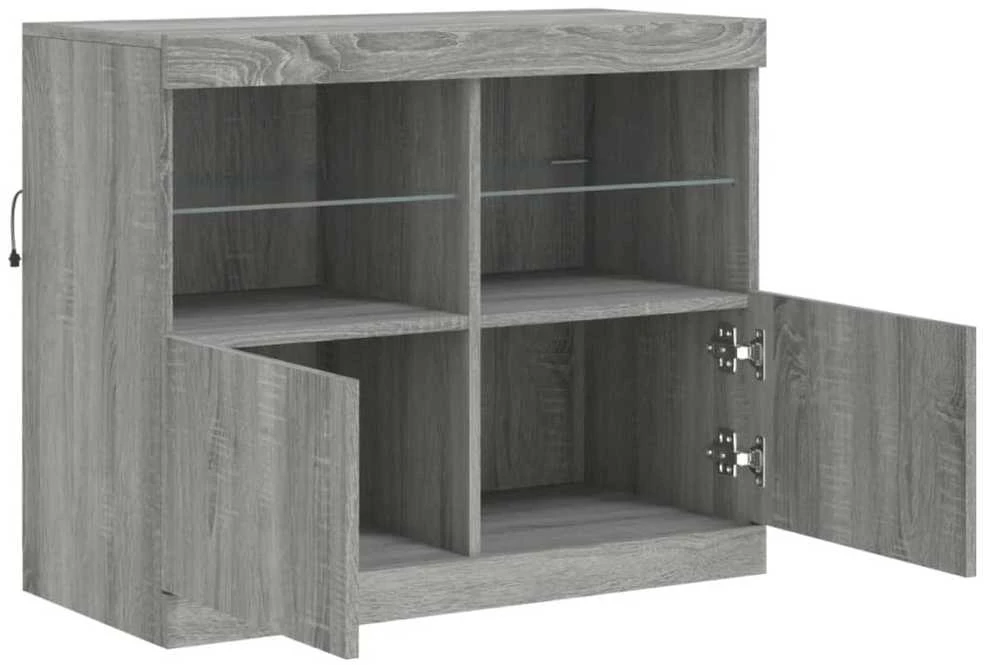 Šoninė spintelė su LED lemputėmis, pilka ąžuolo, 81x37x67cm