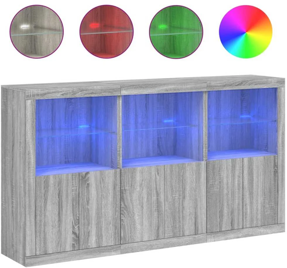 Šoninė spintelė su LED lemputėmis, pilka ąžuolo, 181,5x37x100cm