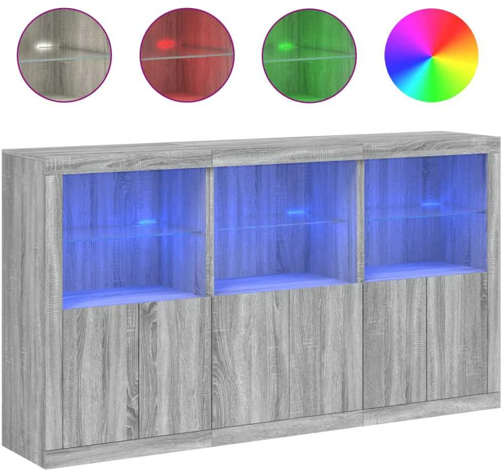 Šoninė spintelė su LED lemputėmis, pilka ąžuolo, 181,5x37x100cm