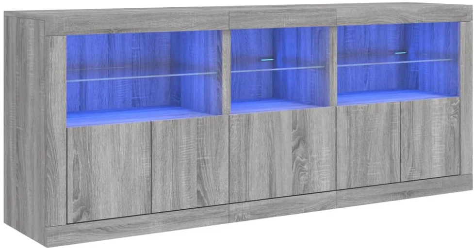 Šoninė spintelė su LED lemputėmis, pilka ąžuolo, 162x37x67cm