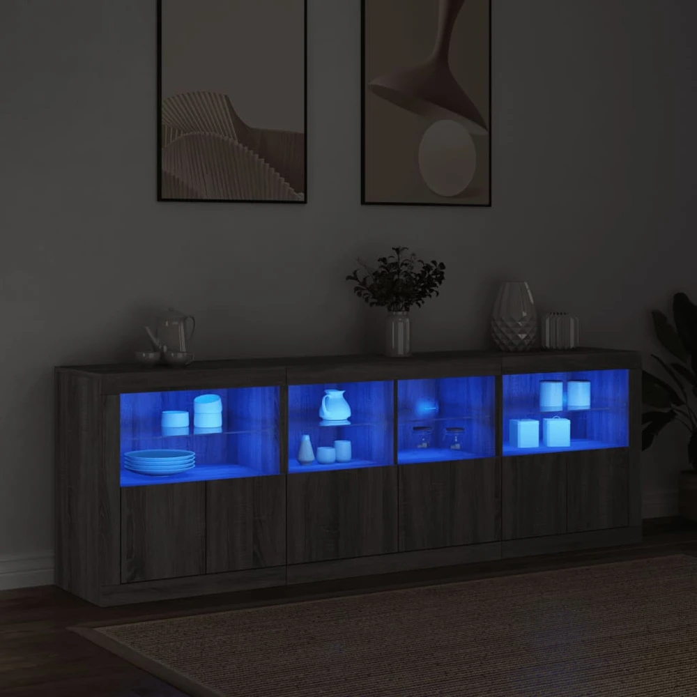 Šoninė spintelė su LED lemputėmis, pilka ąžuolo, 202x37x67cm