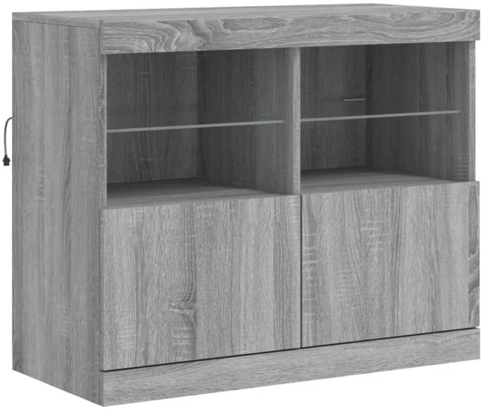 Šoninė spintelė su LED lemputėmis, pilka ąžuolo, 81x37x67cm