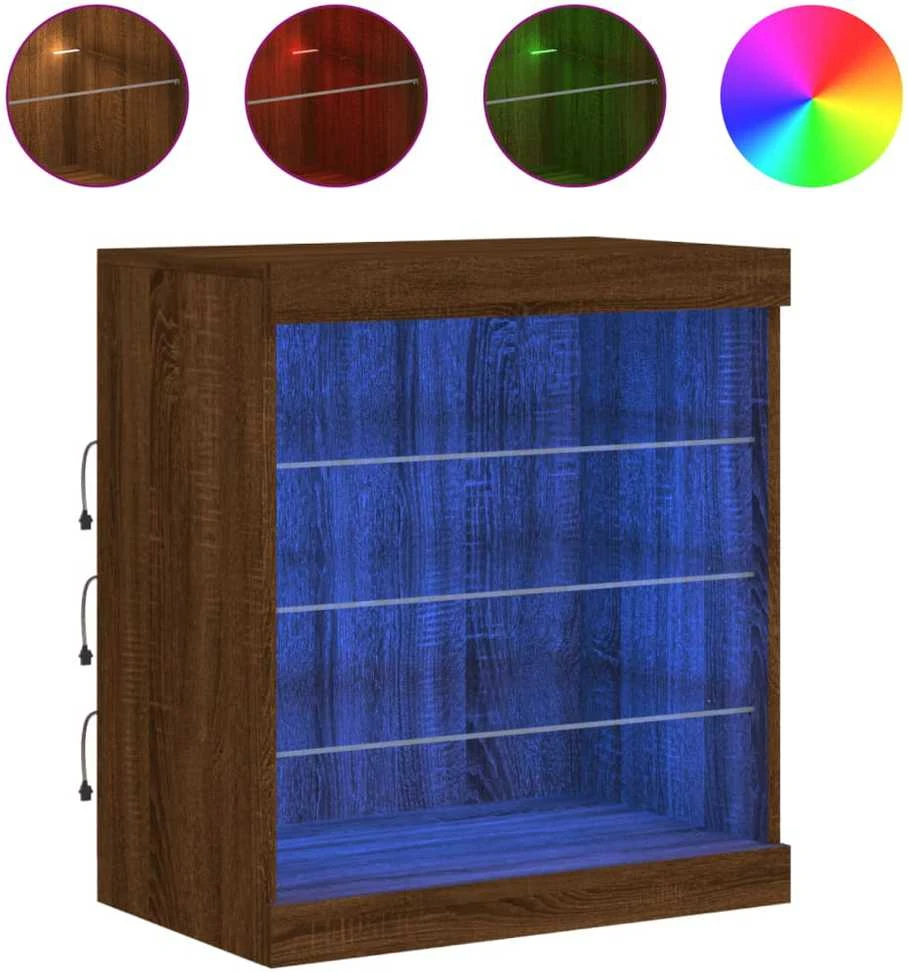 Šoninė spintelė su LED lemputėmis, ruda ąžuolo, 60,5x37x67cm