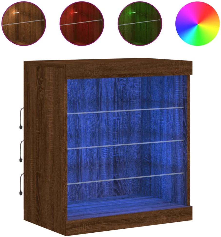 Šoninė spintelė su LED lemputėmis, ruda ąžuolo, 60,5x37x67cm
