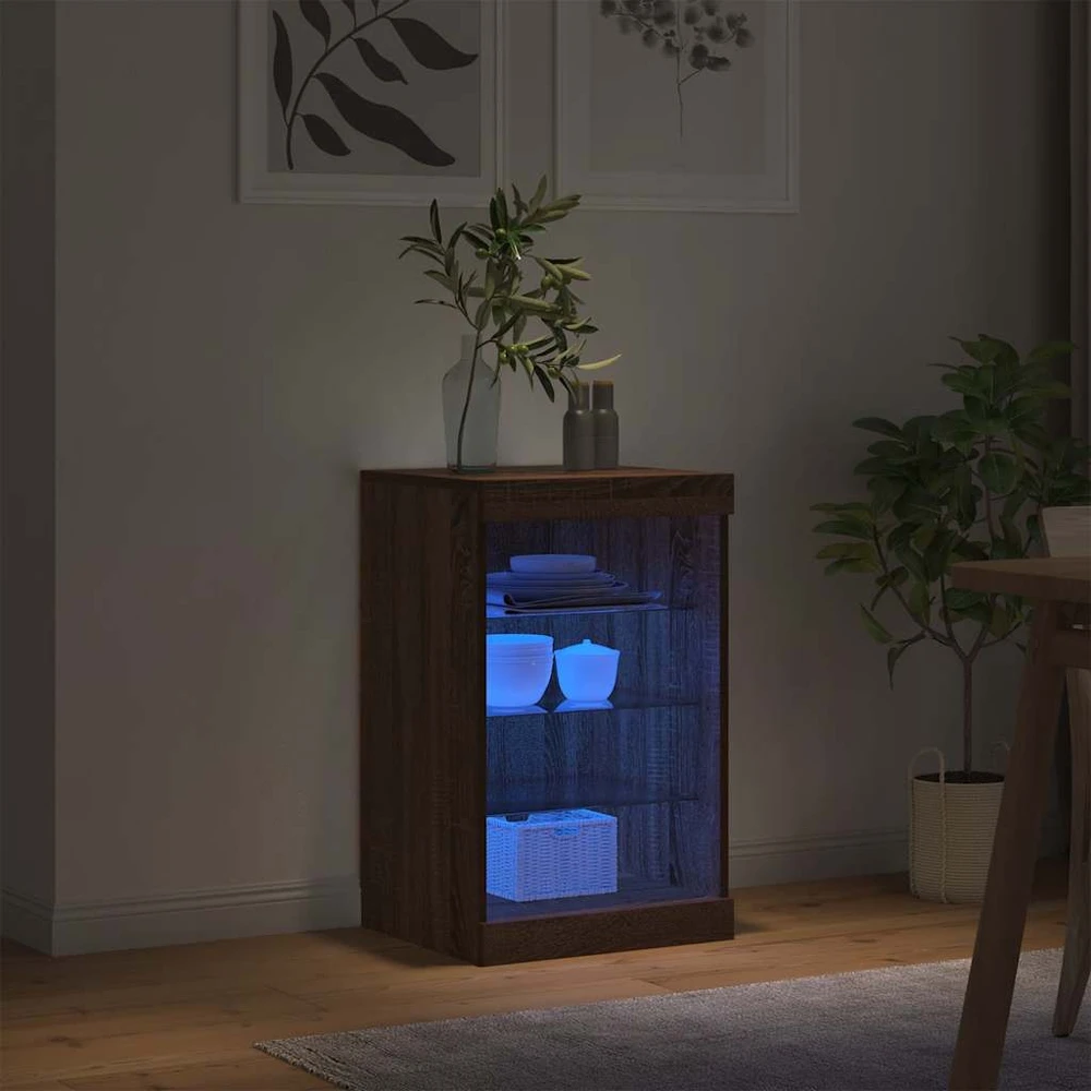 Šoninė spintelė su LED lemputėmis, ruda ąžuolo, 41x37x67cm