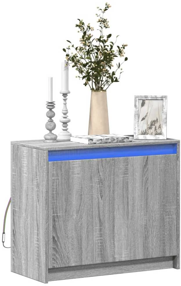 Šoninė spintelė su LED, pilka ąžuolo, 72x34x61cm, mediena