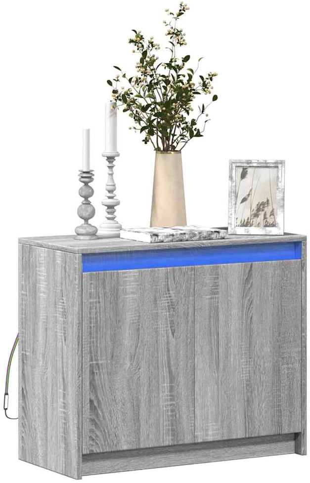 Šoninė spintelė su LED, pilka ąžuolo, 72x34x61cm, mediena