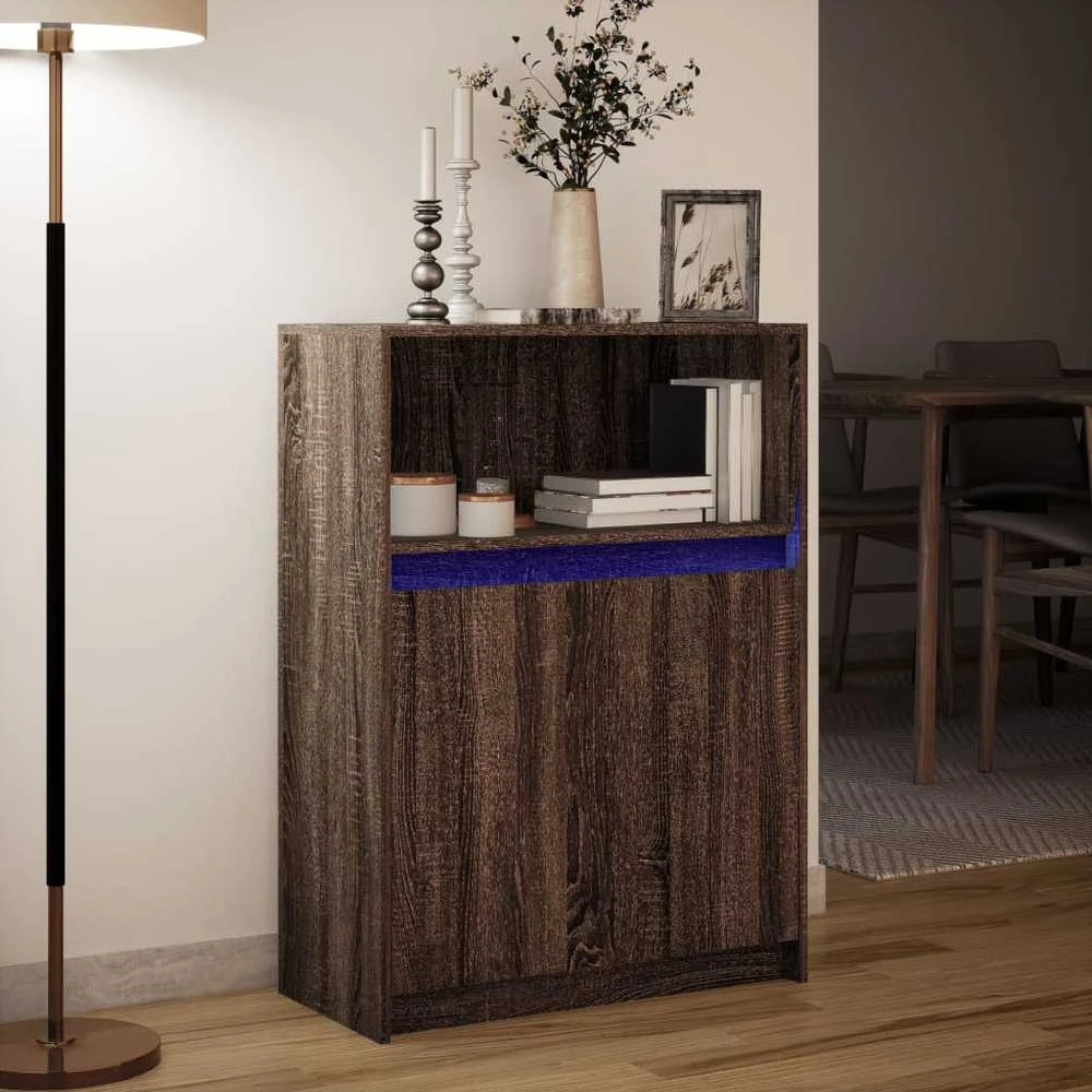 Šoninė spintelė su LED, ruda ąžuolo, 72x34x100cm, mediena