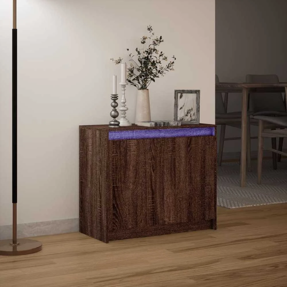 Šoninė spintelė su LED, ruda ąžuolo, 72x34x61cm, mediena