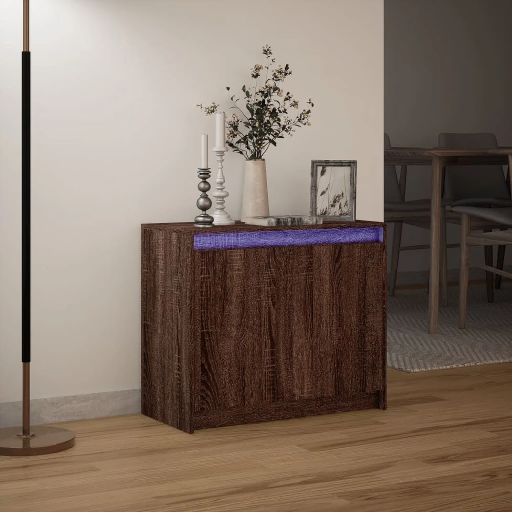 Šoninė spintelė su LED, ruda ąžuolo, 72x34x61cm, mediena