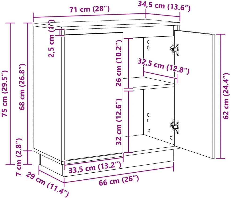 LED Bufetas Pilka sonoma ąžuolo 71 x 34,5 x 75 cm