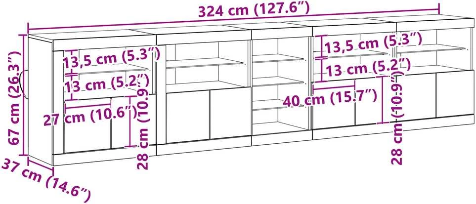 LED Bufetas Senas medis 283 x 37 x 67 cm Apdirbta mediena