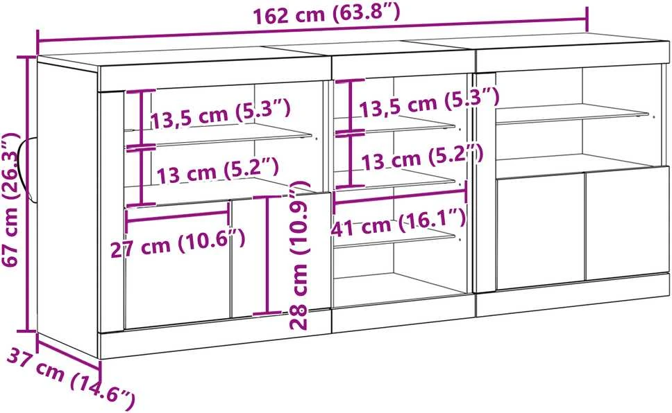 LED Bufetas Senas medis 162 x 37 x 67 cm Apdirbta mediena