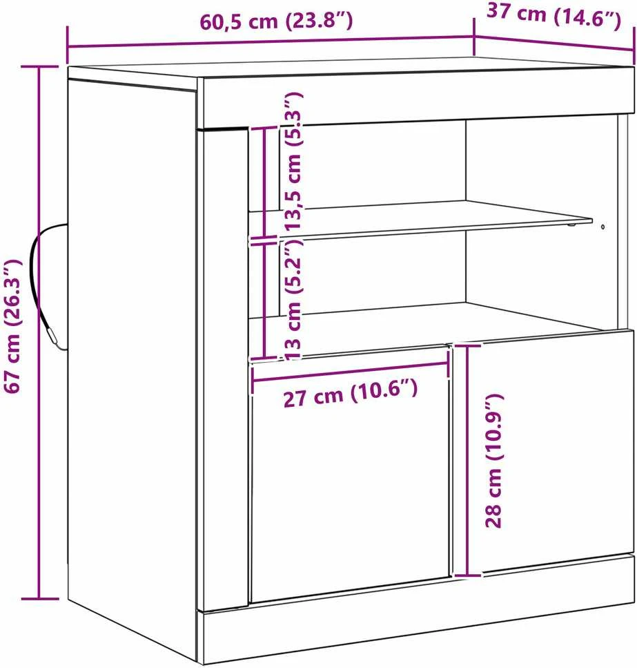 LED Bufetas Ruda 60,5 x 37 x 67 cm Apdirbta mediena