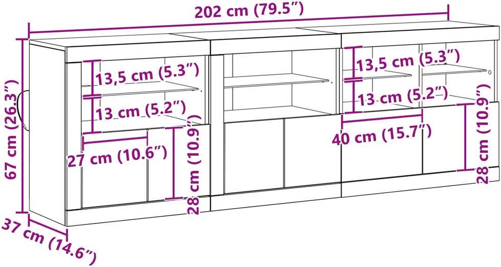 LED Bufetas Senas medis 202 x 37 x 67 cm Apdirbta mediena