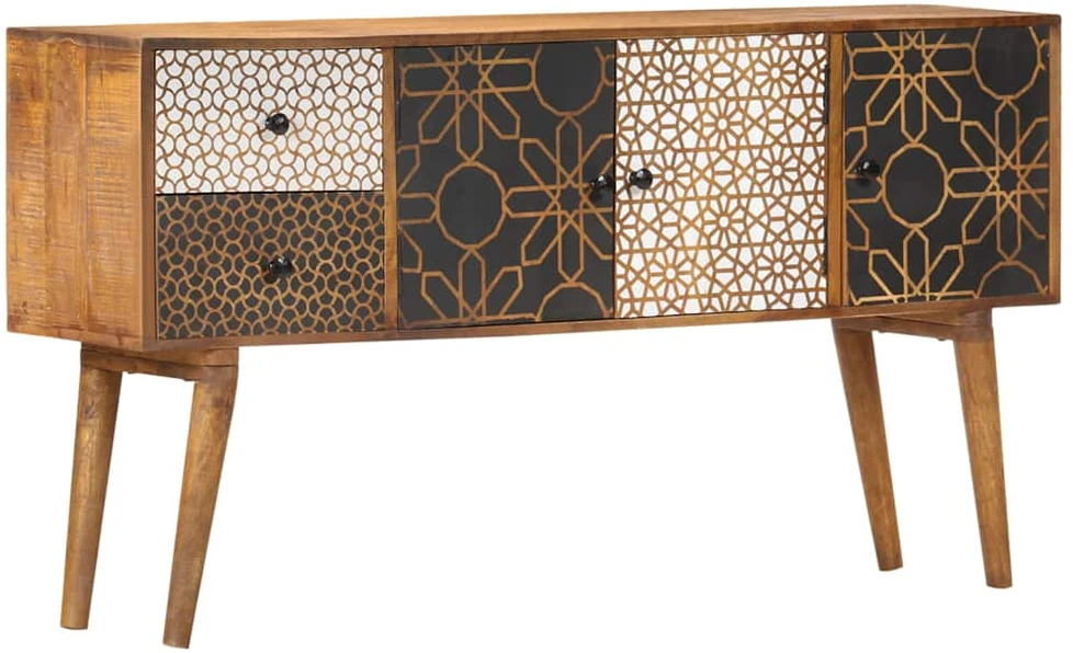 Šoninė spintelė su raštais, 130x30x70cm, mango med. masyvas
