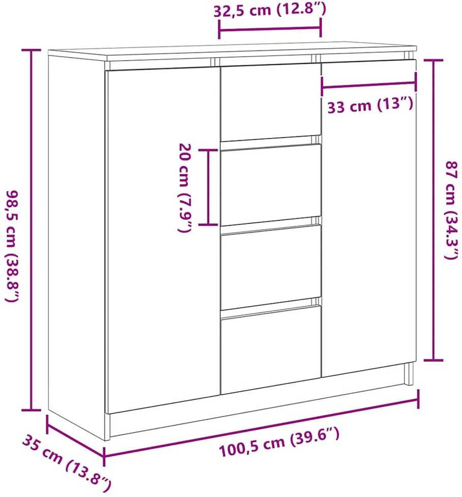 Šoninė spintelė su stalčiais, 100,5x35x98,5 cm, mediena